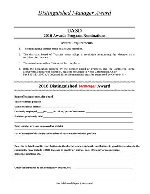 Fillable Online UASD 2016 Distinguished Manager Award Nomination Form