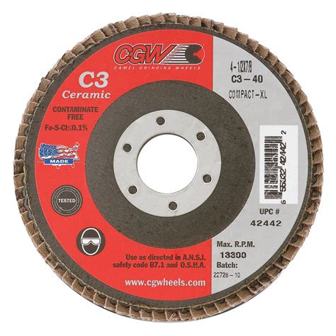 CGW ABRASIVES Flap Disc 4 5x7 8 C3 Cmpct Cer XL 36G 267U83 42441