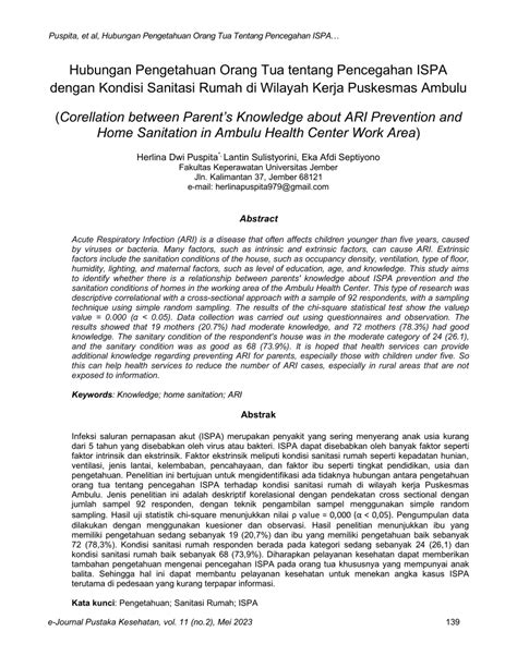 Pdf Hubungan Pengetahuan Orang Tua Tentang Pencegahan Ispa Dengan