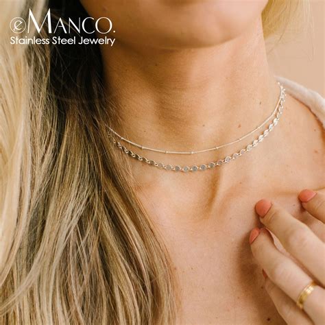 Emanco Pcs Not Darken Real Titanium Steel Choker Necklace Women