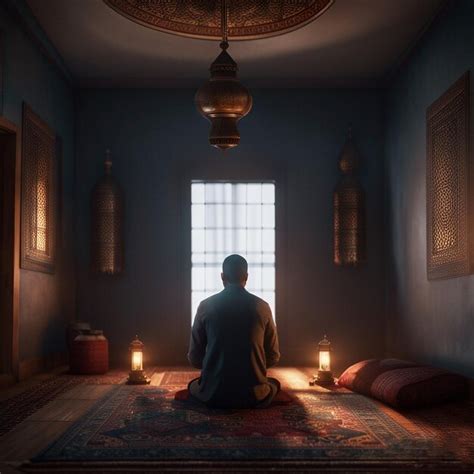 Premium Ai Image Muslim Man Sitting On Prayer Mat In Mosque