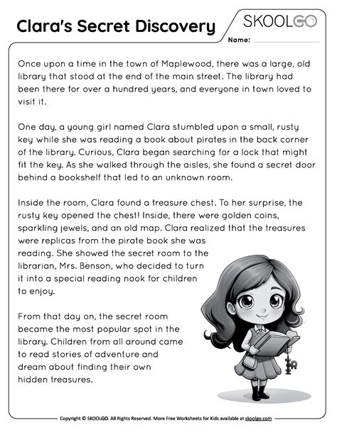 Clara's Secret Discovery - Free Reading Comprehension Worksheet - SKOOLGO