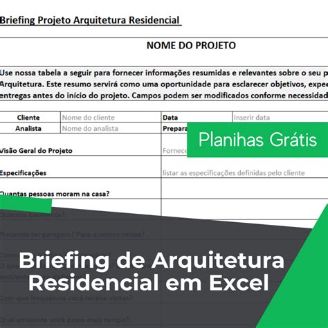 Briefing Arquitetura Residencial Em Excel Smart Planilhas