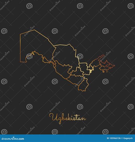 Mapa Da Região De Usbequistão Esboço Dourado Do Inclinação Sobre Ilustração Do Vetor