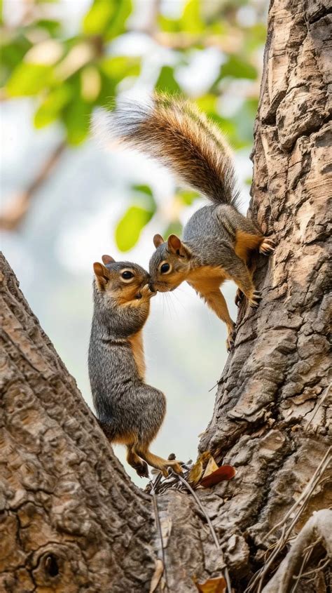 Squirrels On Tree Two Squirrels Wildlife Photography Squirrel