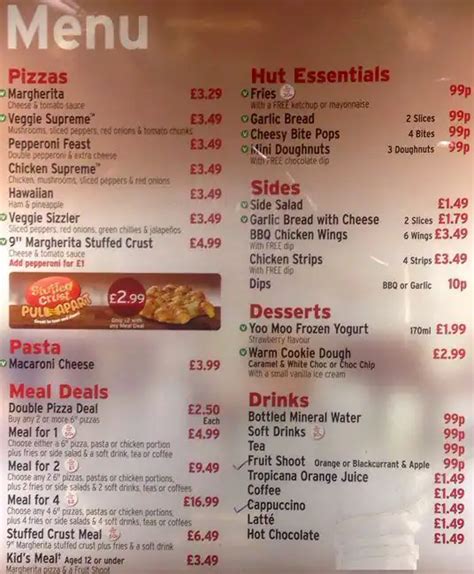 pizza hut menu with prices