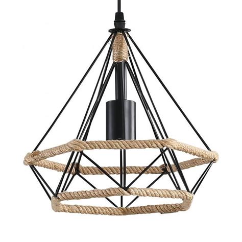 Aiskdan Lustre Suspendu Corde De Chanvre Cage Lampe De Plafond Lustre