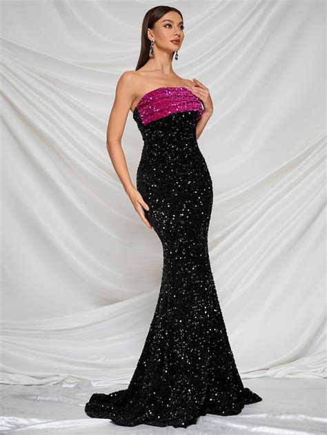 Elegant One Shoulder Sequin Mermaid Dresses Sequin Mermaid Dress Strapless Dress Formal