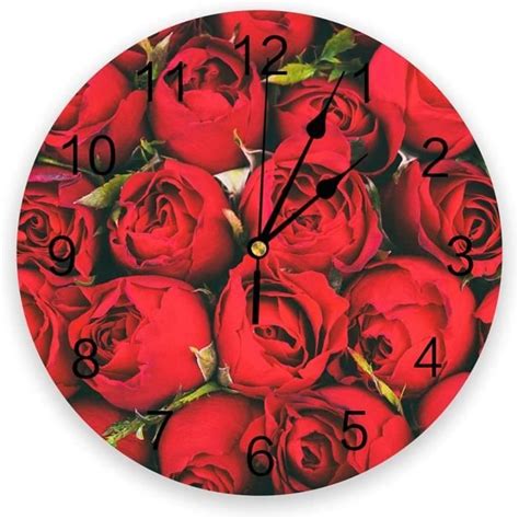 Horloges Murales Pour Salon Moderne Roses Rouges Fleur Horloge Murale