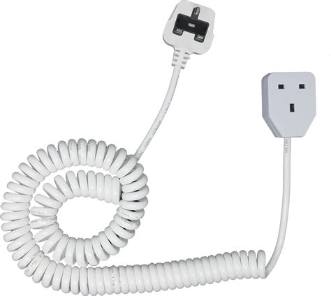 1 Gang Single Socket Curly Mains Power Extension Lead 13a Uk 3 Pin Bs1363 Plug Spiral Cable