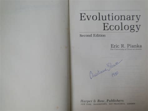 Evolutionary Ecology Eric R Pianka Harper Row