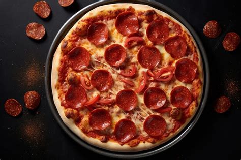 Premium Photo Overhead Shot Of A Pepperoni Pizza On A Round Stone