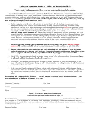 Fillable Online Participant Agreement Form North Tahoe Adv May 2012