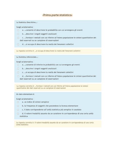 Quiz Statistica Prima Parte Statistica Prima Parte Statistica Studocu