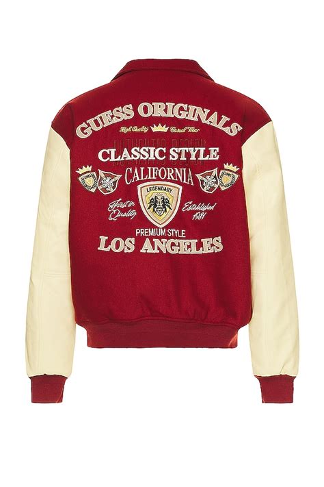 Guess Originals Authentic Letterman Jacket In Dark Jam Red Revolve