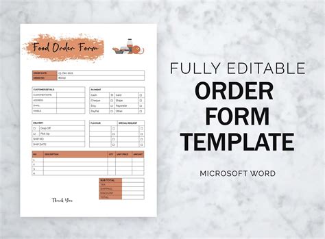 Order Form Template Editable Food Order Form Template Word Editable Food Order Small Business