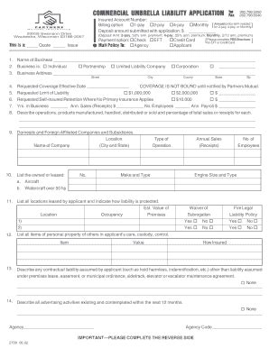 Fillable Online Commercial Umbrella Liability Application Form Fax