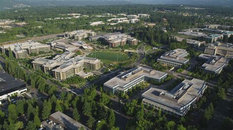 5k Stock Footage Aerial Video Of Orbiting Microsoft Headquarters Office Buildings The Commons