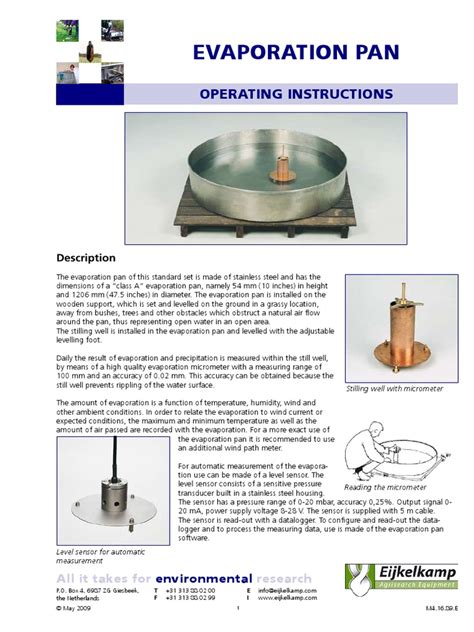 Evaporation Pan Operating Instructions Pdf Evapotranspiration