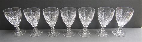 Set Of 7 Signed Stuart England Crystal White Wine Glasses