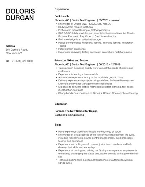 Senior Test Engineer Resume Samples Velvet Jobs