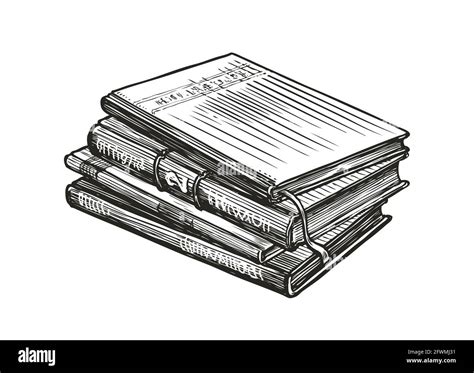 Stack Of Books Isolated On White Hand Drawn Sketch Vector Illustration