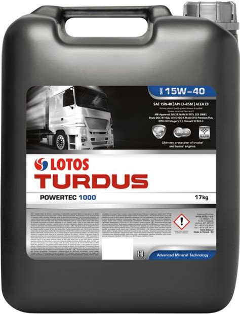 Моторное масло Lotos Turdus Powertec 1000 CI 4 15W 40 17 кг WF P704N40