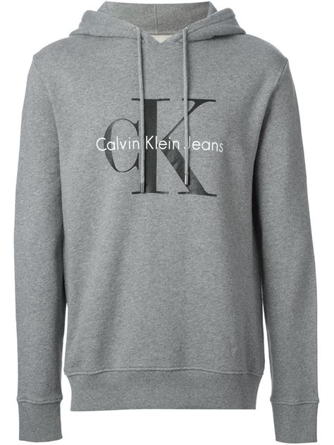 Calvin Klein Logo Print Hoodie In Grey Gray For Men Lyst