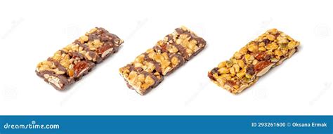 Nut Bar Isolated Energy Snack With Nuts Chocolate Muesli Dessert Protein Candy Bar Fitness