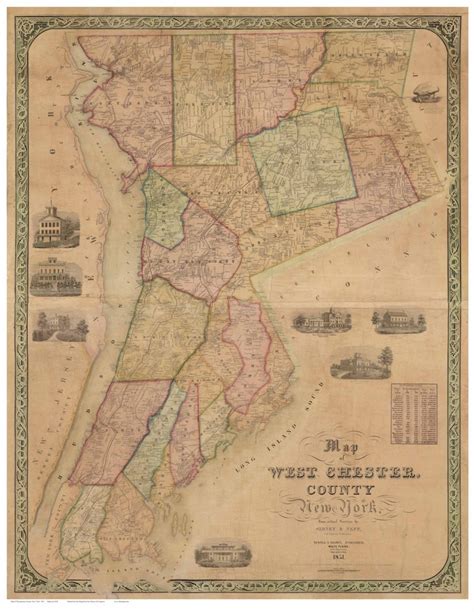 Westchester County New York Old Wall Map Reprint With Etsy