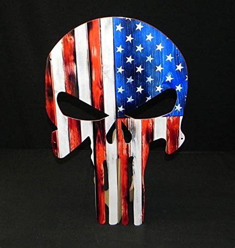 Usa Flag Skull Large Metal Wall Hanging Sign Looks Like Wood X