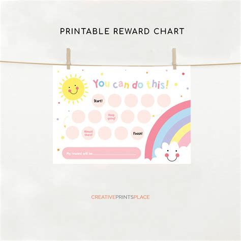 Printable Rainbow Sun Reward Chart For Girls Girl Sticker Chart Instant Download Reward Chart