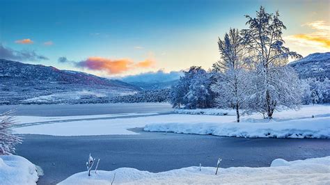 ノルウェーの凍った湖、冬、雪、木、雲、風景、空、夕日、氷 高画質の壁紙 Pxfuel