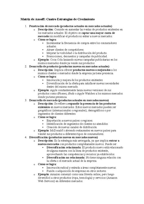 Matriz de Ansoff - Penetración de mercado (productos actuales en