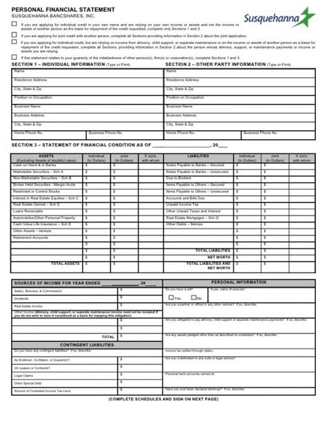 Sba Personal Financial Statement Fillable Form Printable Forms Free