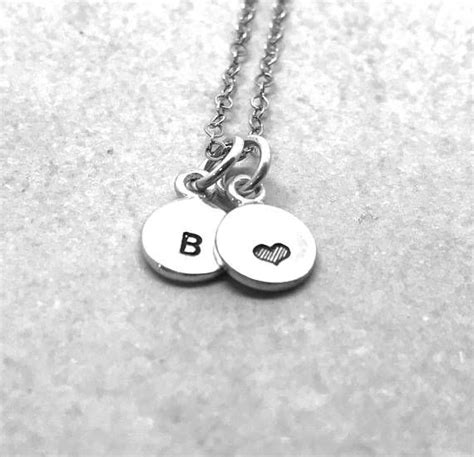 Mini Initial Necklace With Heart Sterling Silver Letter B Cute Couple