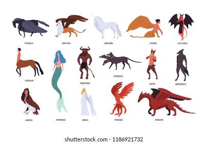 Collection Various Magical Mythical Creatures Isolated: vetor stock (livre de direitos ...