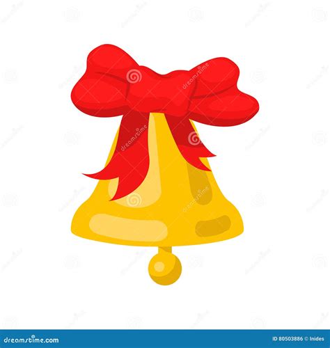 Golden Bell Cartoon Wit Red Bow Ribbon Vector Illustration Stock