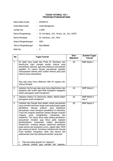 Tugas 1 TUGAS TUTORIAL KE PROGRAM STUDIAKUNTANSI Nama Mata Kuliah