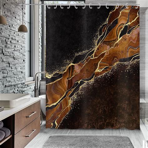 Amazon Gcirec Brown Marble Shower Curtain Brown Black With Gold