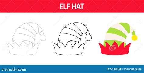 Elf Hat Tracing And Coloring Worksheet For Kids Stock Vector