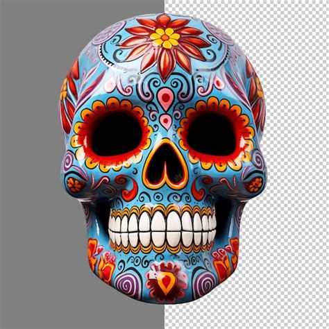 México decorado crânio azul dia de los muertos crânio isolado em fundo