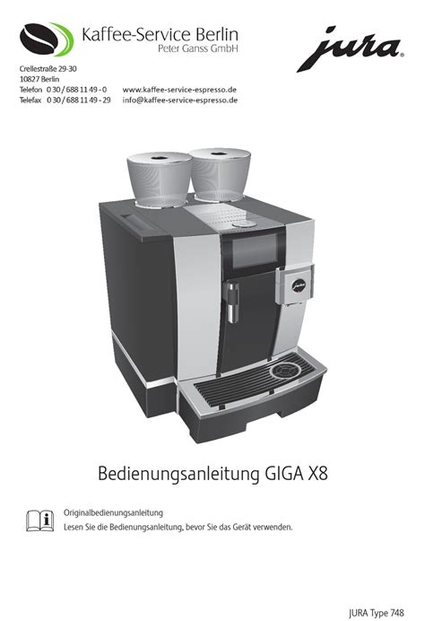 Jura Giga X8 Bedienungsanleitung Pdf Herunterladen Manualslib