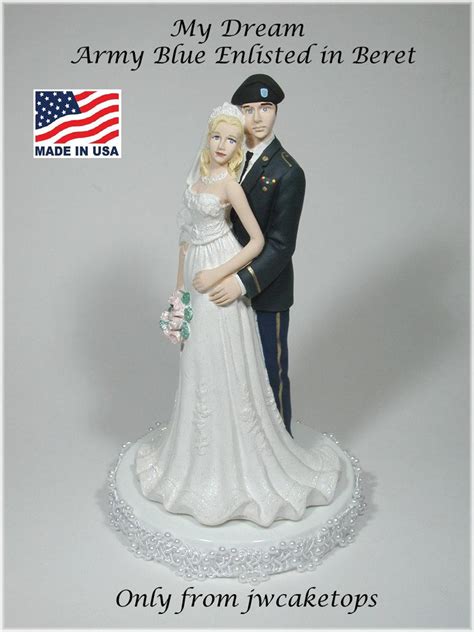 Army Blue Enlisted W Beret Military Bride Groom Wedding Caketop 49ABEB