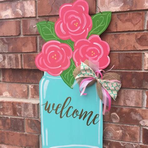 Spring Door Hanger Floral Door Hanger Mason Jar Door Hanger