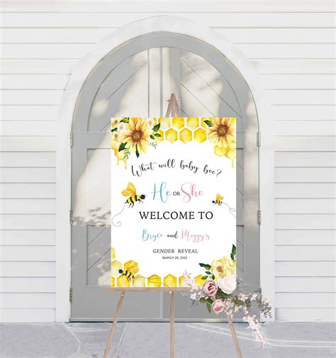 Bee Gender Reveal Welcome Sign What Will Baby Bee He Or She Etsy