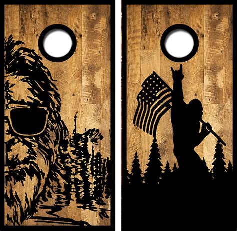 Kt Cornhole Skins And Boards Sasquatch Big Foot American Flag Cornhole