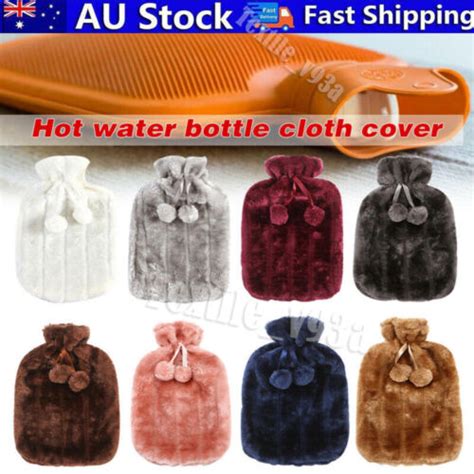 2L HOT WATER BOTTLE Fluffy Plush Faux Fur Cover Winter Warm Rubber Bag