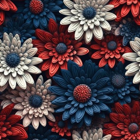 Premium Photo Red White And Blue Flowers With A Red Center