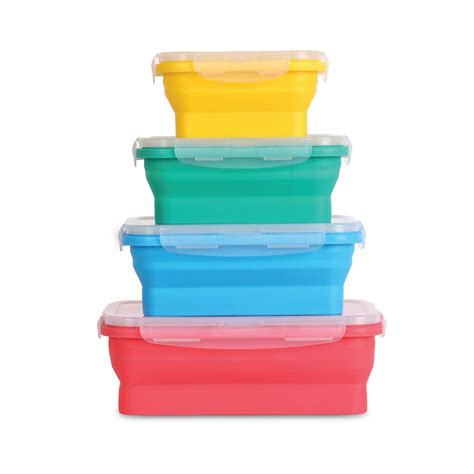 Buy Collapsible Silicone Food Storage Containers Wbpa Free Airtight Plastic Lids Set Of 4 Small